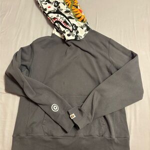 Bape Gray Hoodie with Camouflage Hood